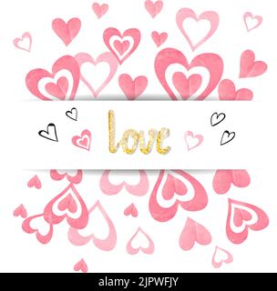 Liebe Hintergrund mit rosa Aquarell Herzen. Vorlage für romantische Karten. Valentinstag-Design.`s Vektorgrafik Stock Vektor